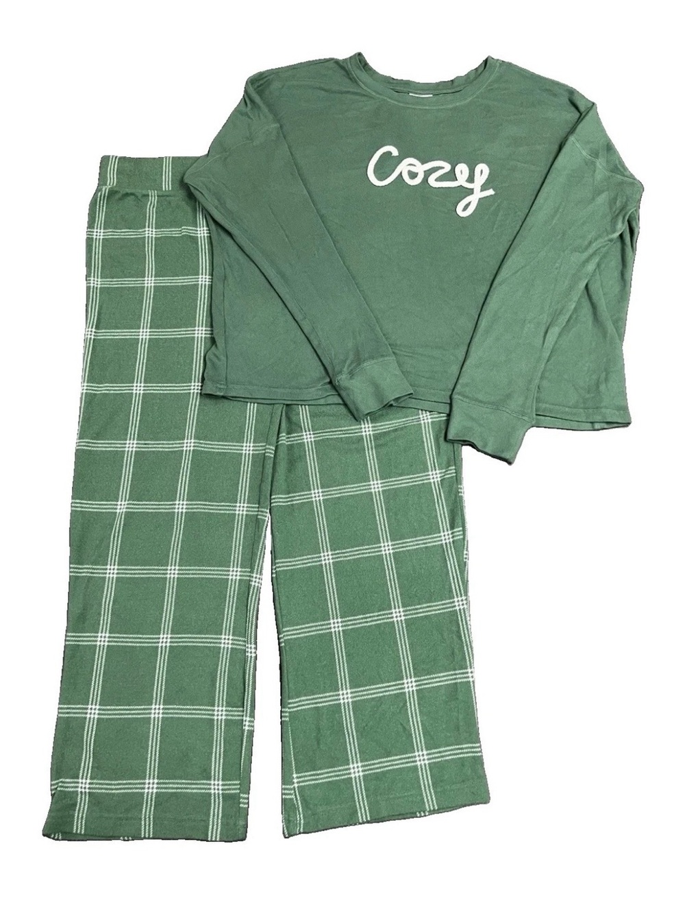Jasmine Ginger Women L Pajama Set Green Plaid Pant Cozy Long Sleeve Lounge Sleep